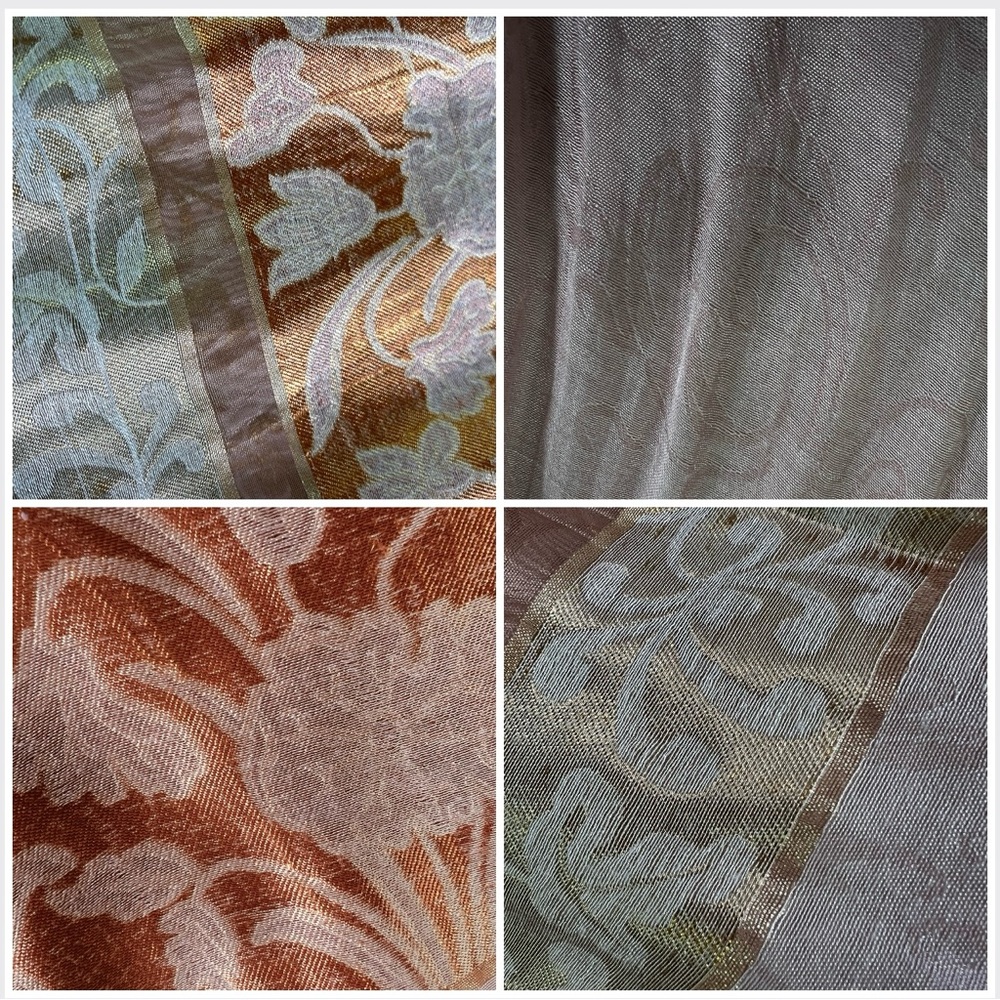 🆕 Fine woven scarf: long, soft in pink, copper & gold w/arabesques & flowers - Picture 13 of 16